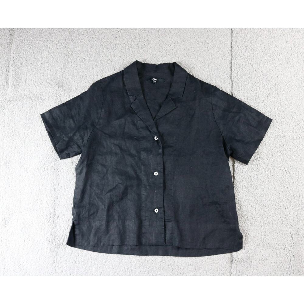 Quince Linen Shirt Black Small European Flax Button Up Short Sleeve